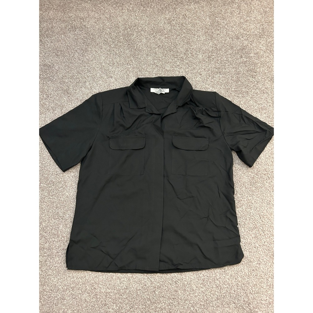 Laura & Jayne Collection Button Up Shirt Womens 10 Black Excellent Utility Top